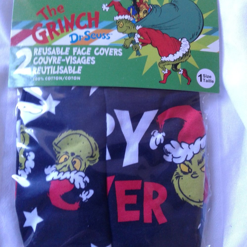 Sealed The Grinch 2 pack reusable face masks